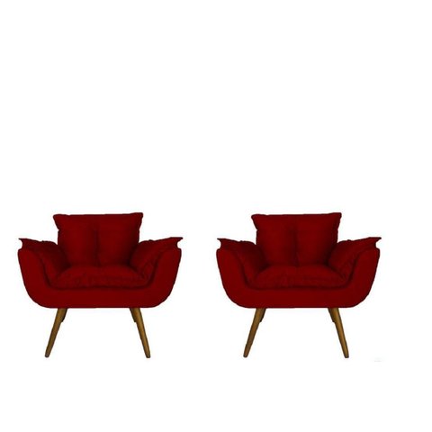 Kit 02 Poltronas Decorativa Sala E Recepção Opala Suede Vermelho- LM DECOR