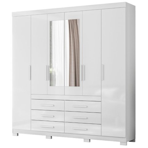 Guarda Roupa Casal França com Espelho 6 Portas Moval:Branco