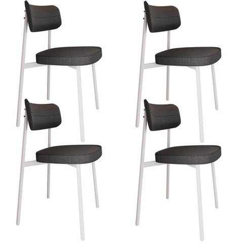 Kit 04 Cadeiras Estofada para Sala de Jantar Astrid Branco C01 Linho Preto - Lyam Decor