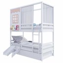 Ver imagem 5 de Treliche Casinha Reta com Grade Removível Escorregador e Cortina Madeira Maciça Branco/ Rosa