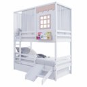 Ver imagem 2 de Treliche Casinha Reta com Grade Removível Escorregador e Cortina Madeira Maciça Branco/ Rosa