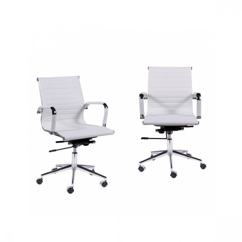 Kit 2 Cadeiras Escritório Diretor Esteirinha Rodízio Relax Corino 3301 Branco