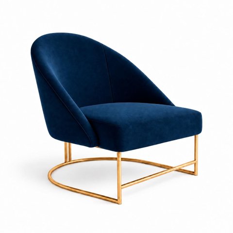 Poltrona Decorativa Estofada Veludo Base Metálica Industrial Lua Dourada – Paraná Metal:Azul Notte