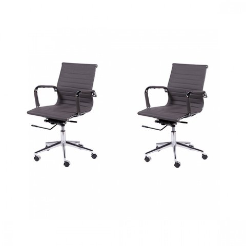 Kit 2 Cadeiras Escritório Diretor Esteirinha Rodízio Relax Corino 3301 Cinza