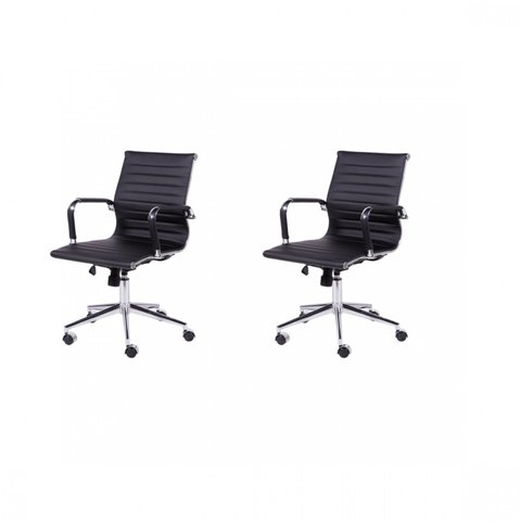 Kit 2 Cadeiras Escritório Diretor Esteirinha Rodízio Relax Corino 3301 Preto