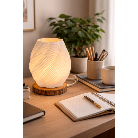 Luminária de Mesa Flora Base de Madeira Rústica Teca 3cm Espessura
