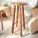 Ver imagem 3 de Banqueta Alta Envernizada Madeira Maciça 70cm Alt Banqueta Balcão Tamborete Banco Alto