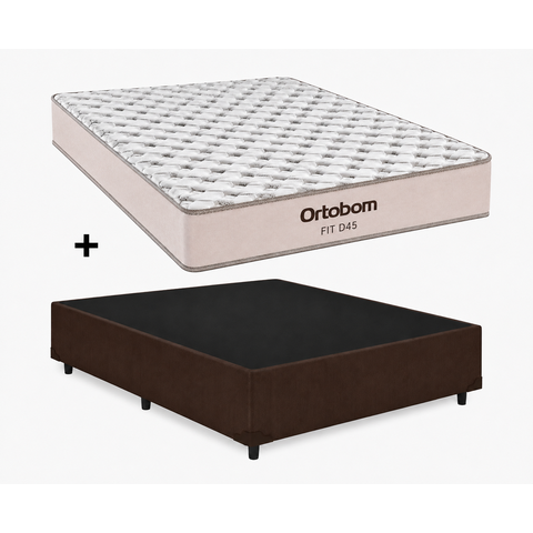 Cama Box Base Casal Marrom Colchão Fit D45 Espuma 138x188 - Ortobom