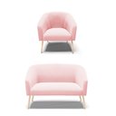 Ver imagem 1 de Kit 01 Namoradeira 02 Lugares E 01 Poltrona Suede Rosa Bebê