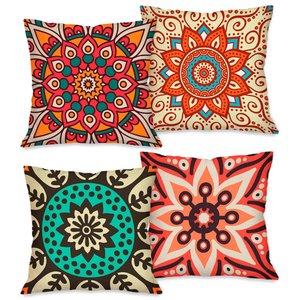 Kit com 4 Capas para Almofadas Decorativas Mandala Colorida