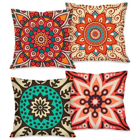 Kit com 4 Capas para Almofadas Decorativas Mandala Colorida