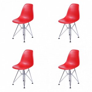 Kit 4 Cadeiras Vermelho Base Cromada Dkr 