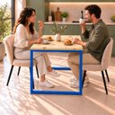 Ver imagem 4 de Mesa de Jantar Reforçada Industrial 70x80cm Tampo Bege Pés Azul