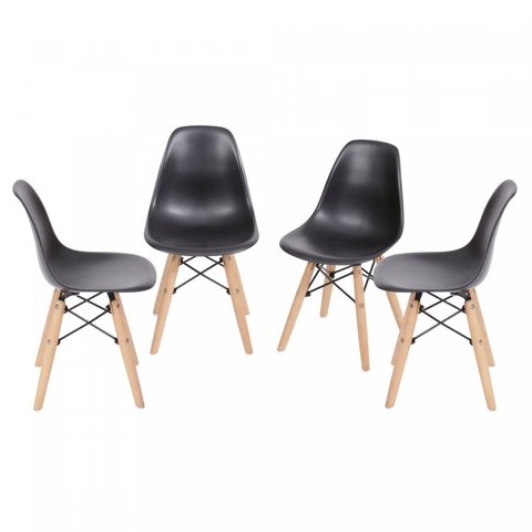 Kit 4 Cadeiras Base Madeira Eames Dkr Preto