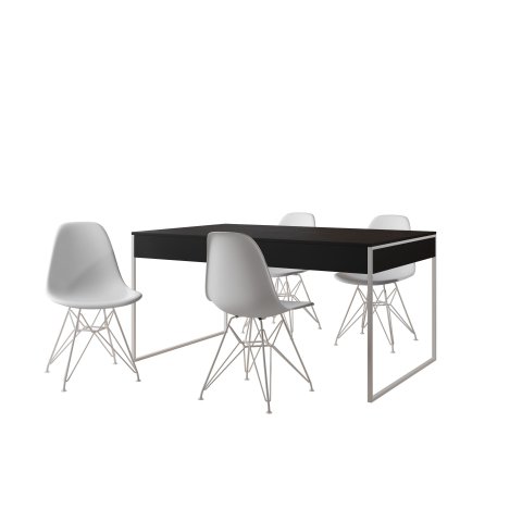 Filadelfia 120x75 Ferro Branco Tampo Preto Cadeira Ferro Branco Assento Branco