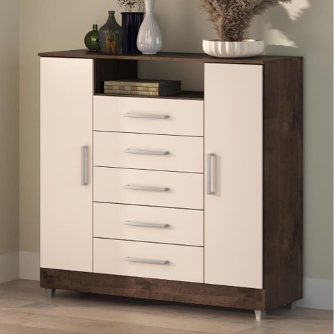 Comoda Isabele 5 Gav 2 Portas Chocolate/off White