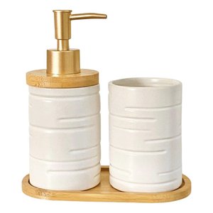 Kit Lavabo Banheiro Bambu Saboneteira Líquida Escova / 885