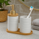 Ver imagem 4 de Kit Lavabo Banheiro Bambu Saboneteira Líquida Escova / 885