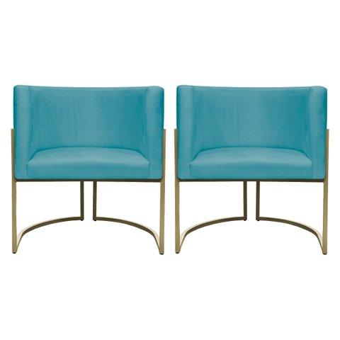 Kit 2 Poltronas Decorativa Recepção Luna Suede Cores Base de Ferro Champagne