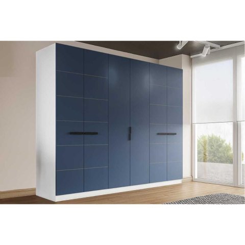 Guarda Roupa Casal 6 Portas e 4 Gavetas Lisboa Branco/azul - Politorno