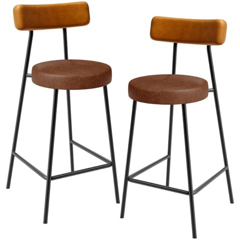 Kit 02 Banquetas Baixa Cozinha Sala Jantar Bancada Milão L02 Couríssimo Whisky Marrom - lyam decor L