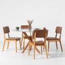 Ver imagem 1 de Conjunto Mesa de Jantar Thai Redonda Off White com 4 Cadeiras Lalá Cognac - 1,20m Interlar Móveis