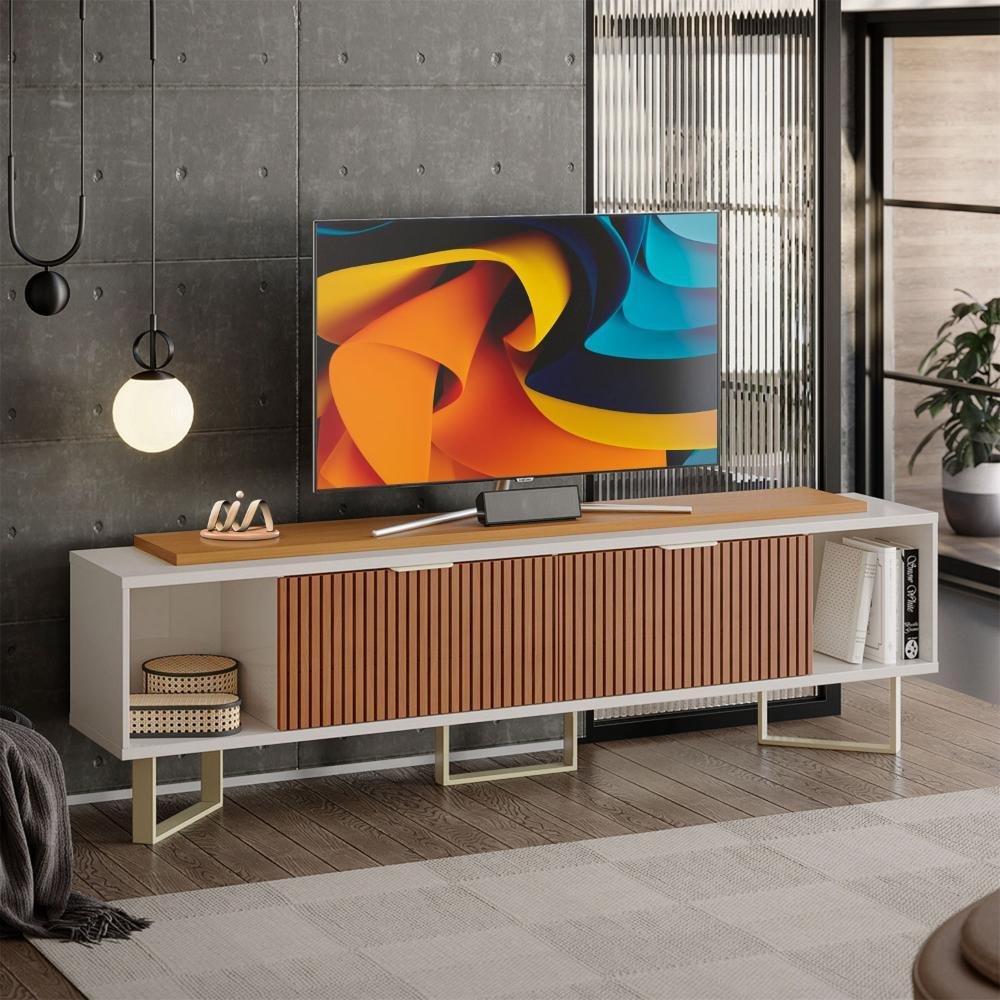 Rack Para Tv Com Painel 70 Polegadas Off White E Marrom Ripado Malibu 2 ...