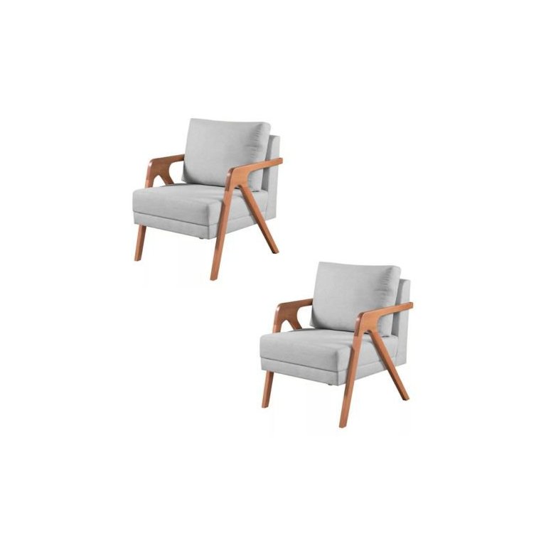 Kit 2 Poltronas Mona Linho Cinza - Kimi Design