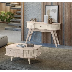 Mesa de Centro Indianápolis e Aparador Estoril Calacata Off White Madetec