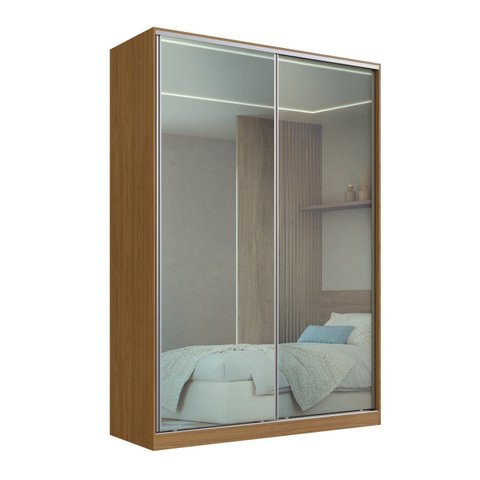 Guarda-Roupa 2 Portas de Correr 2 Espelhos 3 Gavetas MDF Aura 165cm Marrom Freijó Natura