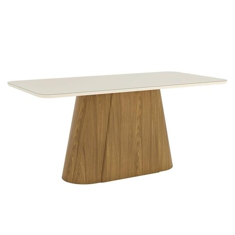Mesa de Jantar Olivia 180 Cm Canto Arredondado com Vidro Nature Off White – Henn
