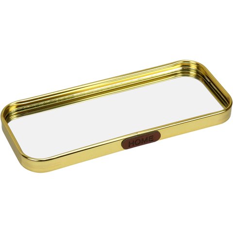 Bandeja Decorativa para Servir Retangular Home&co com Espelho Metal 1x22x9cm Dourado