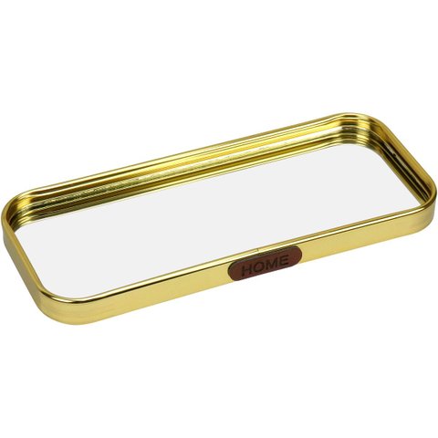 Bandeja Decorativa de Metal Dourado 1x22x9cm Servir Mesa Organizar Café Aparador