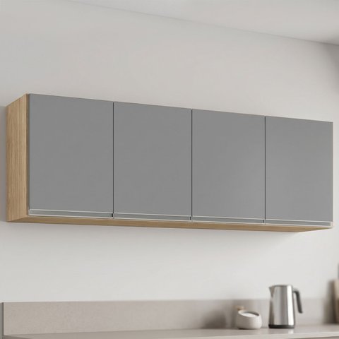 Armário Aéreo 160cm 4 Portas Nevada Castanho/cinza