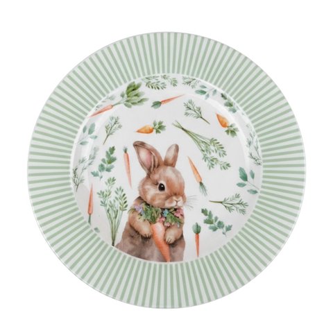 Prato Raso Vidro Opalino Coelho Verde 25,4cm Florarte Cada