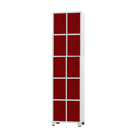 Armário Roupeiro de Aço 10 Portas para Vestiário Vermelho com Chave