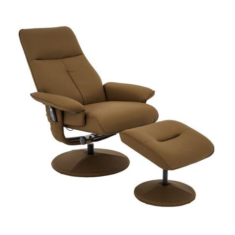 Poltrona Reclinável Elétrica de Massagem com Apoio de Pés e Giratória Nebraska Pu Caramelo G56