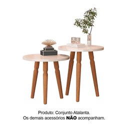 Conjunto Kit Mesa de Cabeceira Redonda Canto Apoio Cama Quarto Atalanta Off White - 2