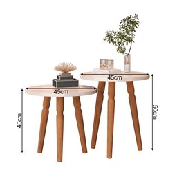 Conjunto Kit Mesa de Cabeceira Redonda Canto Apoio Cama Quarto Atalanta Off White - 4