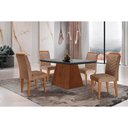 Ver imagem 1 de Conjunto: Mesa de Cozinha Luna C/ Tampo Madeirado Vidro Canto Curvo 120x80cm e 4 Cadeiras Londrina