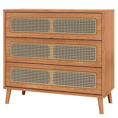 Cômoda para Quarto 3 Gavetas com Palha 105cm Pés Retrô Arnoni D03 Freijó - Lyam Decor
