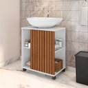 Ver imagem 1 de Gabinete Banheiro para Lavatorio Pia de Coluna Tokio Branco com Ripado - Potenza