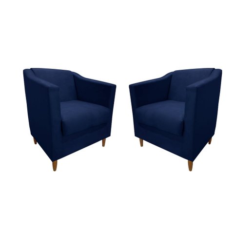 Kit 02 Poltronas Titânio Suede Azul Marinho