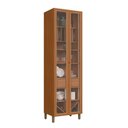Ver imagem 1 de Cristaleira Cristal 2 Portas Vidro 4 Prateleiras MDF LED Amadeirado Indékes