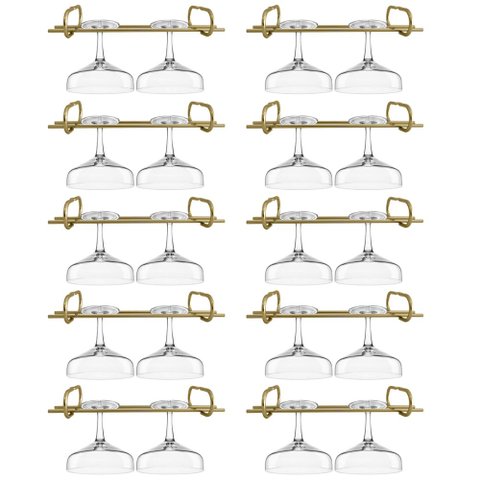 Kit 10 Organizadores Suspensos para Taças 25cm Suportes Porta Taças Retos Dourado