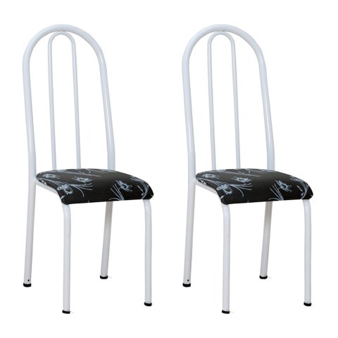Kit 2 Cadeiras de Cozinha Flórida Estampado Preto Florido Pés de Ferro Branco - Pallazio