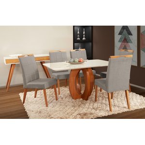 Mesa de jantar + 6 cadeiras Paris Tampo Atenas 160 cm cinza