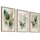 Ver imagem 1 de Kit 3 Quadros Folhagem Verde Dourado Aquarela 60x80 Moldura:tabaco