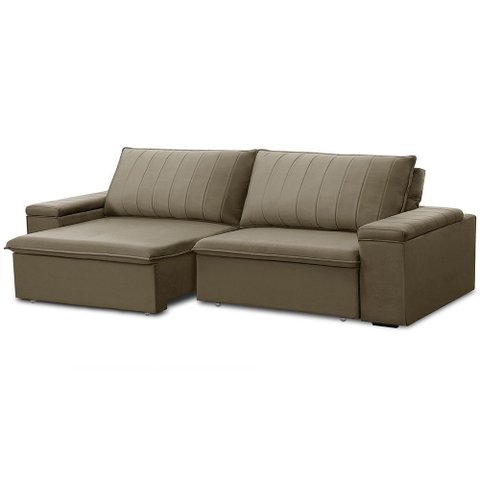 Sofá 3 Lugares Retrátil Reclinável para Sala 245cm Malfati F04 Veludo Amêndoa - Lyam Decor