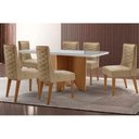 Ver imagem 1 de Conjunto: Mesa Sala Jantar Nevada c/ Tampo Madeirado c/ Vidro Canto Curvo 180x90cm e 6 Cadeiras